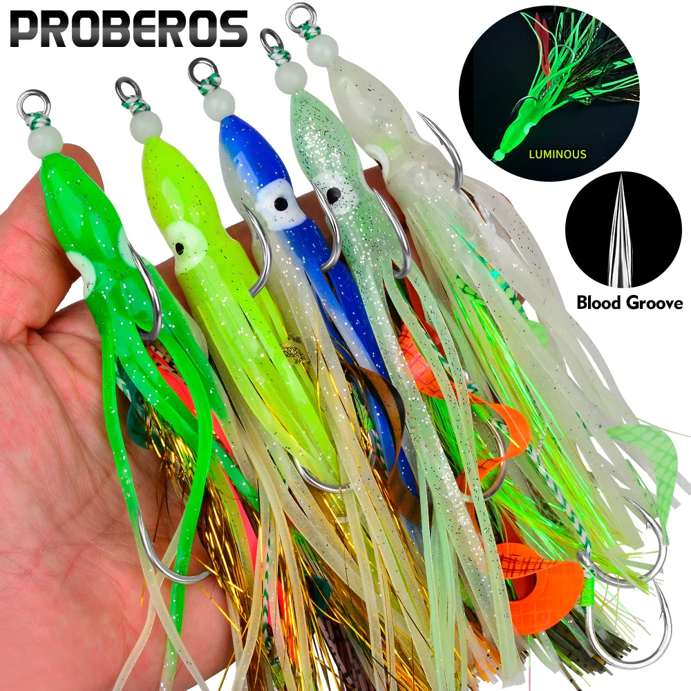

PROBEROS Realistic Tentacle Rubber Swimming Bait Squid Shaped Soft Biomimetic Luminescent Bait 1/5PCS Grouper Fishing Lures