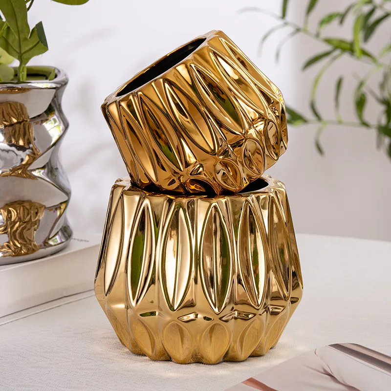 flower pot electroplated gold simple succulent pot creative household green plant potted plant New