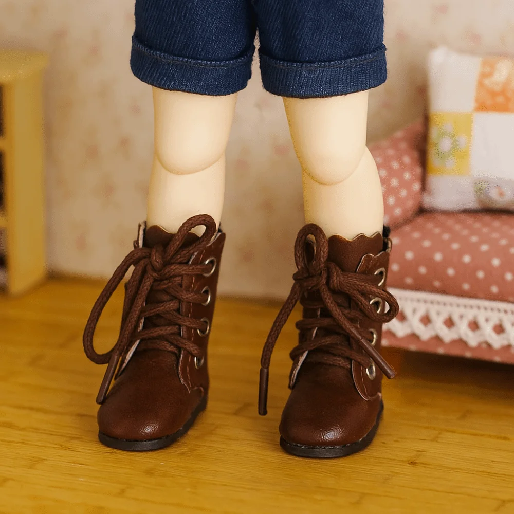 

1 Pair High-top Obitsu 11 Doll Leather Boots 4-holes Mini 1/6 Bjd Doll Leather Shoes Cute Fashion 1/6 Bjd Doll Boots