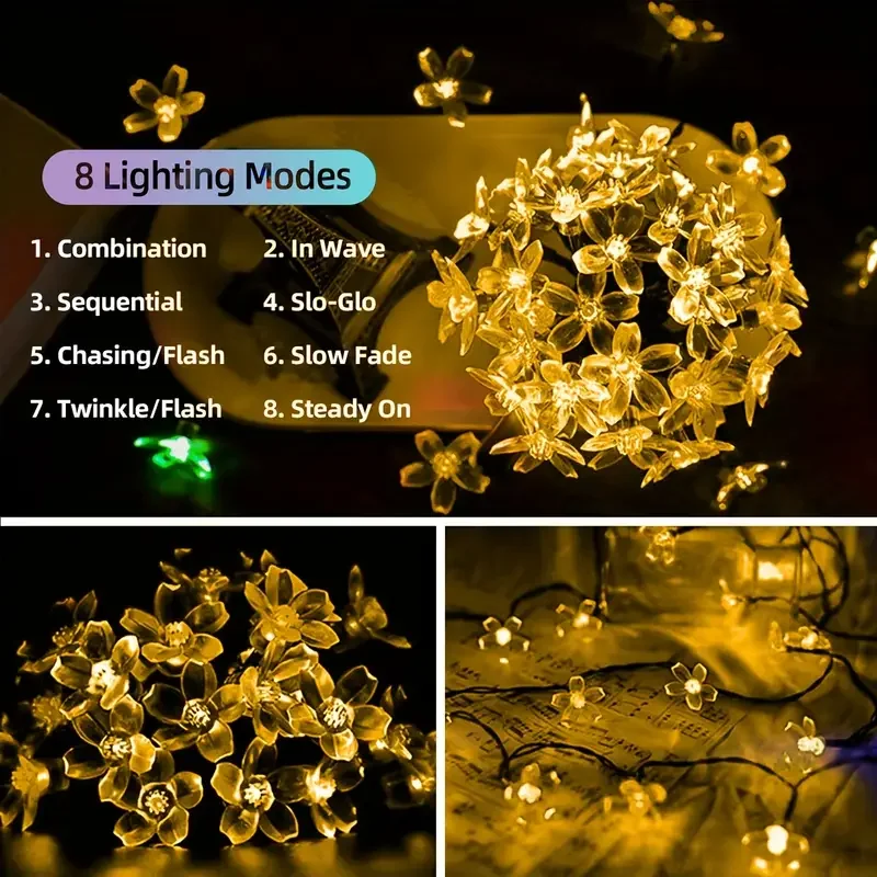 Outdoor Solar Cherry Blossom LED String Lights 20 50 100 200 LED Flower Fairy Lights for Christmas New Year Garden Party Decor
