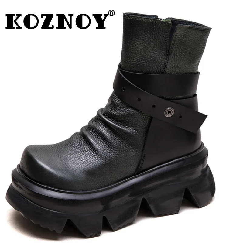 

Koznoy 6.5cm Natural Genuine Leather Chimney Boots Women Ladies Fashion Ankle Booties Autumn Motorcycle Spring Moccasins Shoes