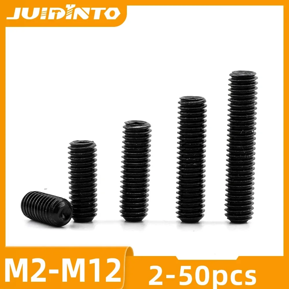 JUIDINTO 2-50pcs 12.9 Black Steel Hex Socket Set Screws with Cup Point M2 M3 M4 M5 M6 M8 M10 M12 Allen Headless Screws DIN916