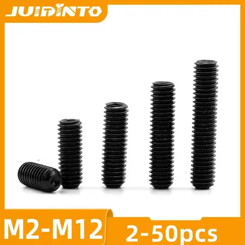 JUIDINTO 2-50pcs 12.9 Black Steel Hex Socket Set Screws with Cup Point M2 M3 M4 M5 M6 M8 M10 M12 Allen Headless Screws DIN916