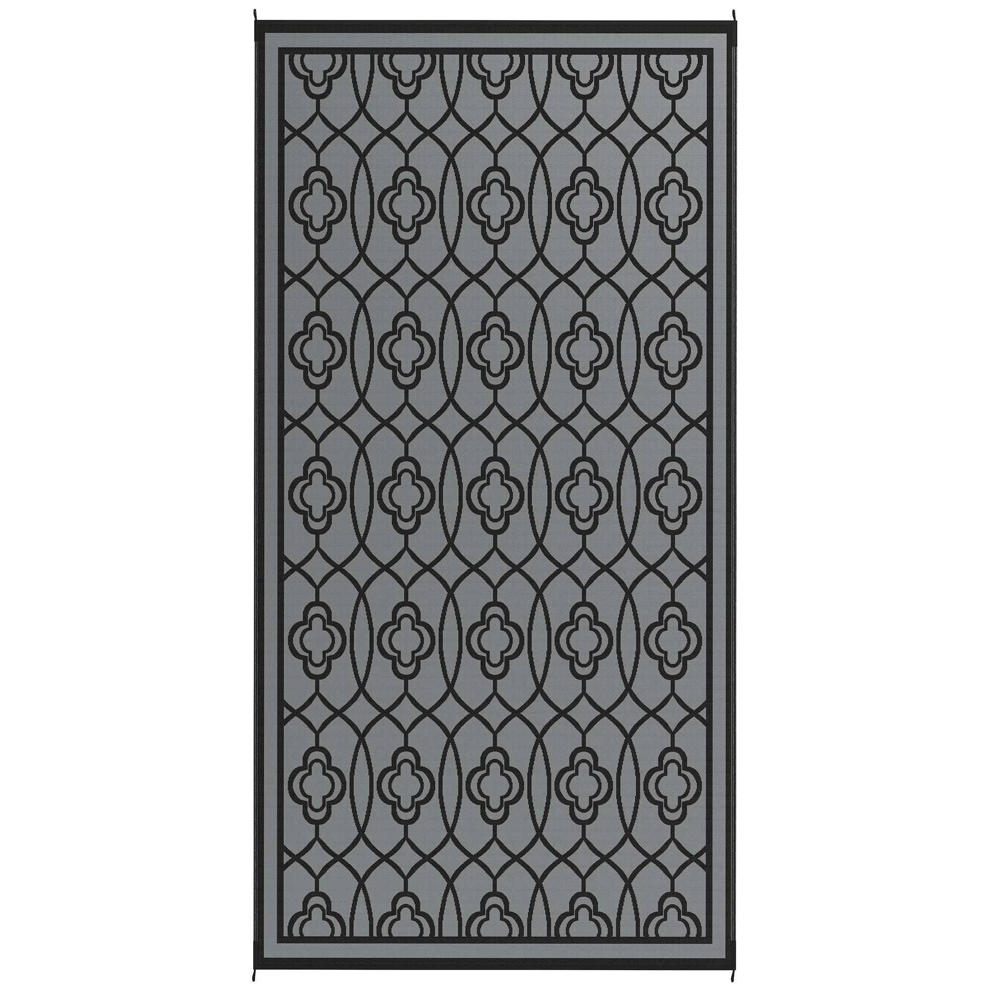 Reversible Outdoor Rug, Waterproof Plastic Straw with Carry Bag, 9' x 18', Black & Gray Lantern