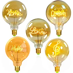 TIANFAN Vintage Big Globe Edison Led Bulb Love Home Dream Hello Alphabet Led Filament Bulb 4W Dimmable Decorative Light Bulb