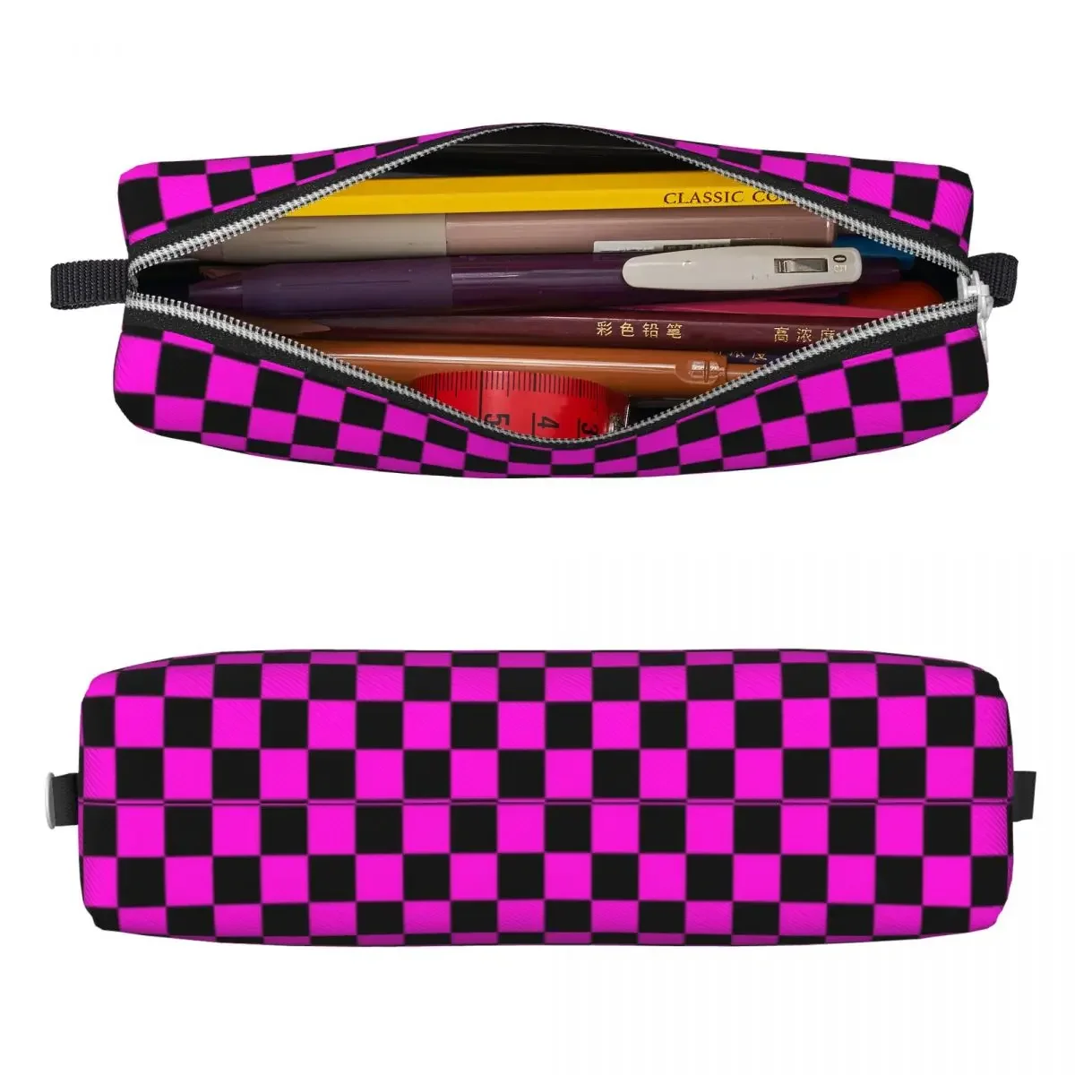 New Pink Checkered Checkerboard Pencil Case Pencilcases Pen for Girls Boys Large Storage Bag Students School Gift Stationery