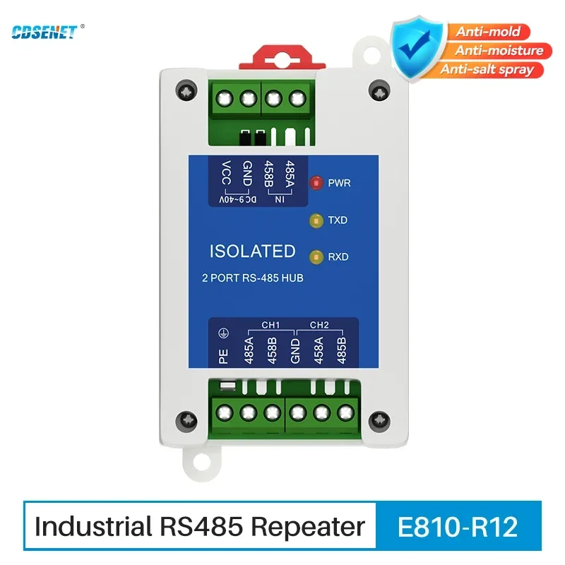 

2 Channel RS485 Repeater Industrial Grade CDSENET E810-R12 Power Signal Isolation ESD DC 9-40V Rail Mounting High Speed