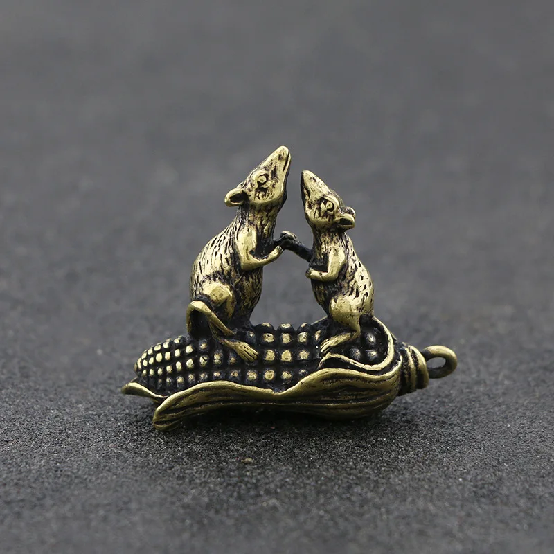 

Vintage Solid Brass Mouse Corn Figurine Desktop Decor Ornaments Tea Pet Zodiac Key Chains Pendant DIY Accessories Gift