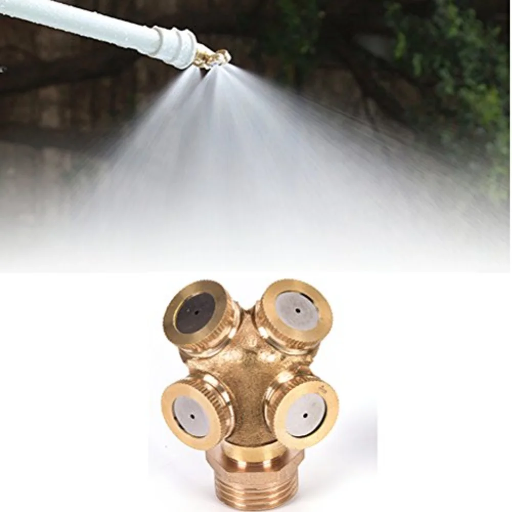 

4 Pieces Copper Fogging Nozzle for Agricultural Use Featuring 4 Hole Spray Pattern for Garden and Lawn Sprinkler Watering Needs
