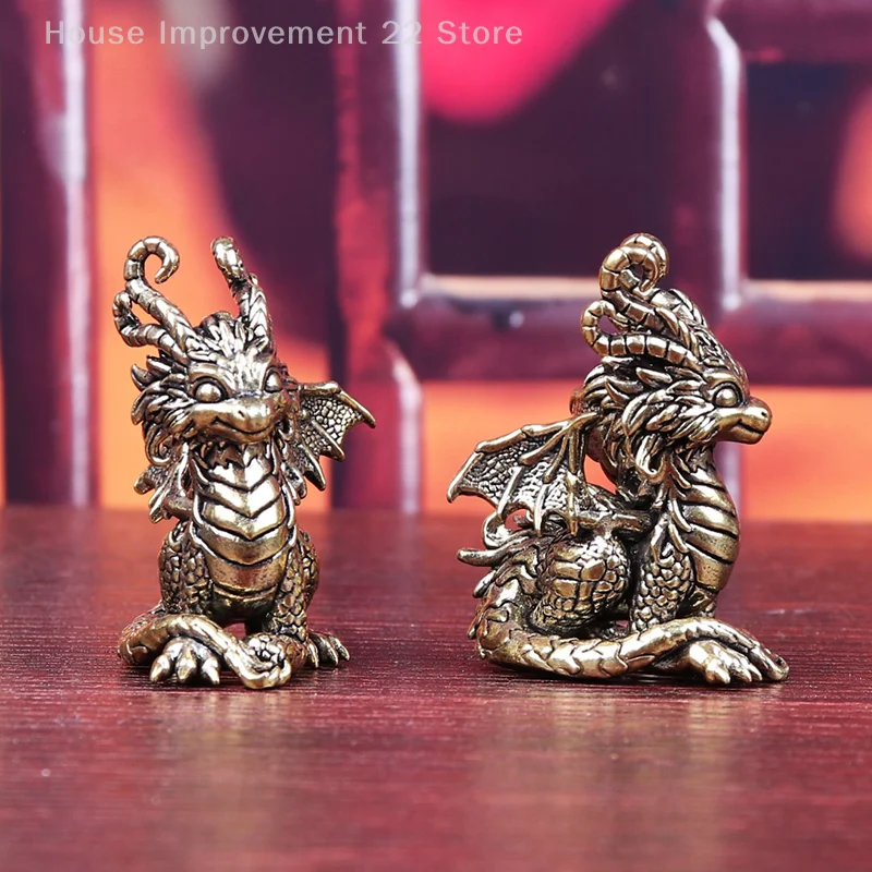Antique Bronze Ornament Chinese Mythical Animal Dragon Statue Copper Figures Miniatures Pure Brass Dragon Paperweight Collection