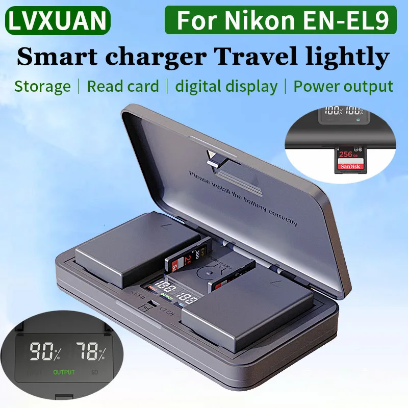 LVXUAN EN-EL9 Battery Charger with Card Reading Function, for Nikon DF D50 D40X D60 D70S D80 D100 D300 D700 D3000 D5000 Cameras