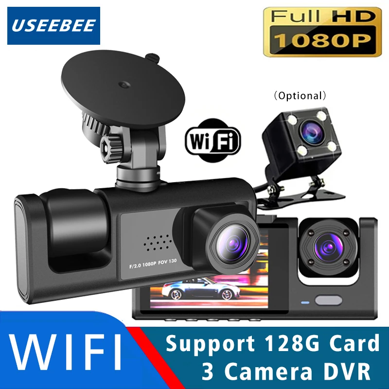 Wifi 3 Channel Dash Cam Night Vision Loop Recording & 2