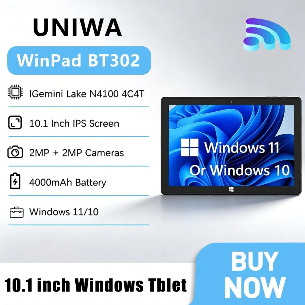 UNIWA Winpad Bt302 Windows Tablet 10.1'' HD Tablet PC WIN10/11 8GB+512GB BT Wifi Dual-Camera HDMI Interface Smart Pad 4000mAh