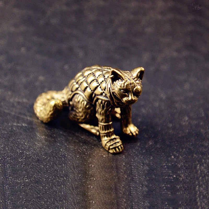One Eyed Cat Figurines Vintage Cat Ornament Brass Animal Statue Desktop Retro Craft Miniature Landscape Home Decor