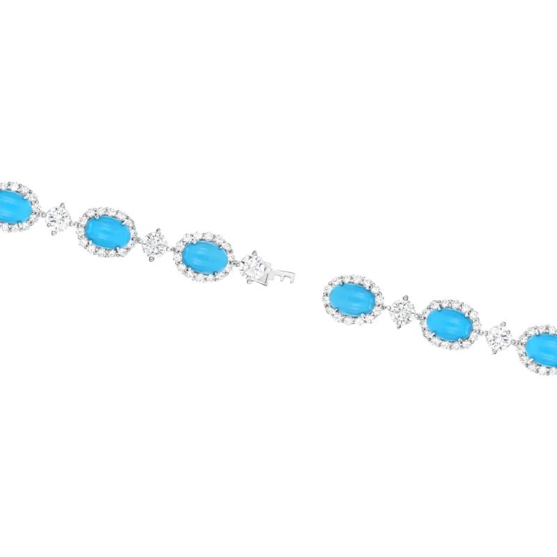 BELLUX 925 Silver Synthetic Zircon Blue Turquoise Bracelet Fashion Carpet Shaped High Jewelry Bracelet