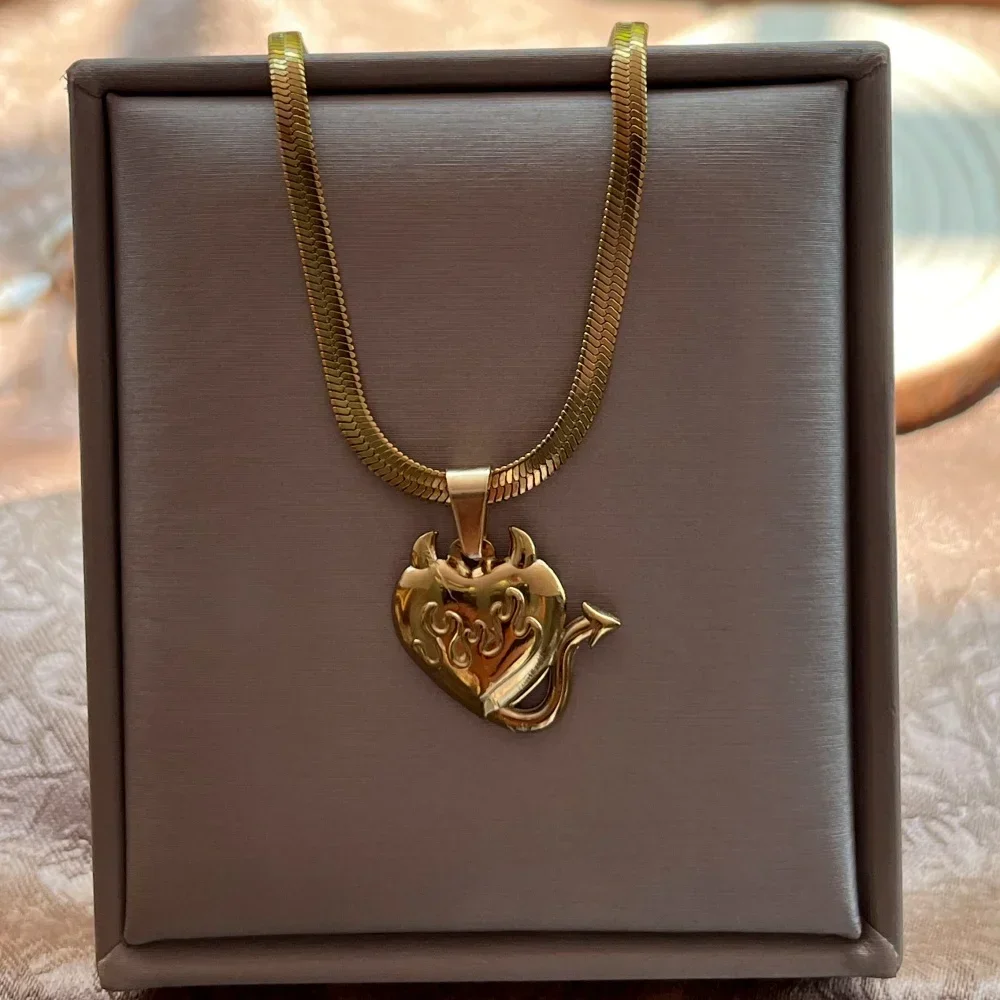 316L Stainless Steel Devil Evil Pendant Necklace for Women Blade Chain Koakuma Regalo De Joyas Para Mujeres 2024
