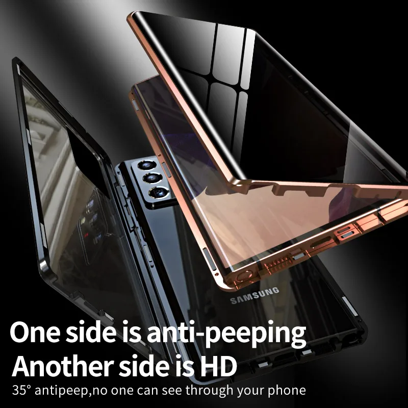 Privacy Protection Double-Sided Tempered Glass Magnetic Phone Case For Samsung Galaxy S25 S23 22 Ultra 21 Note 20 Ultra 10 Cover