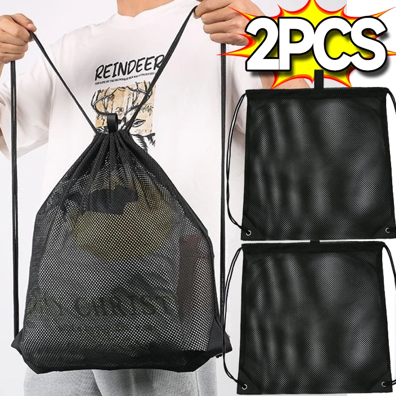

Drawstring Mesh Storage Bag Portable Travel Beach Backpack Pouch Reusable Breathable Grocery Fruit Vegetable Toy Organizer Pack