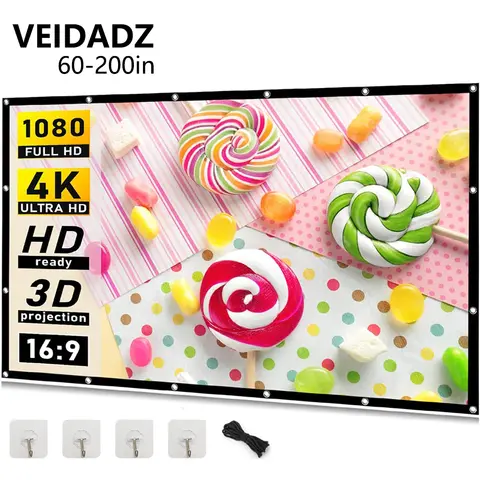 VEIDADZ Projector Screen White Less Creases 60-200 inch Soft High Density Portable Foldable Projection Screen for Outdoor Movie