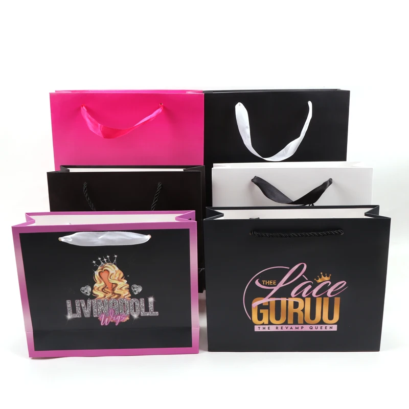 Hair Bags Customize Logo 10Pcs Paper Wrap Bags With Handles Multiple Color Wig Bags For Hair Packaging 25x20x8cm Shopping Bags