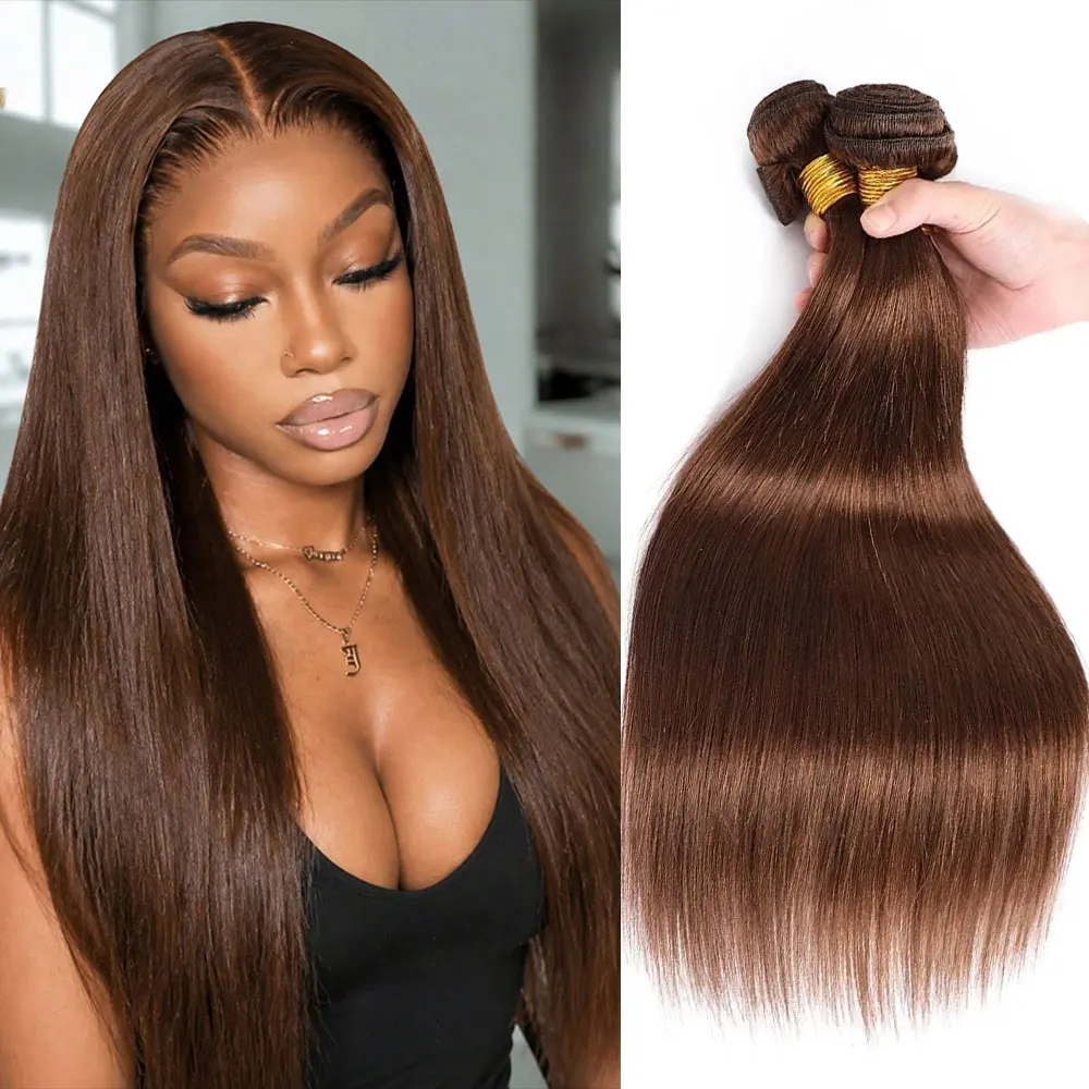 Straight Chocolate Brown Human Hair Bundles Deal Human Hair Weaving Wefts Bundles Remy Human Hair Extensions for Women 100G/Pcs