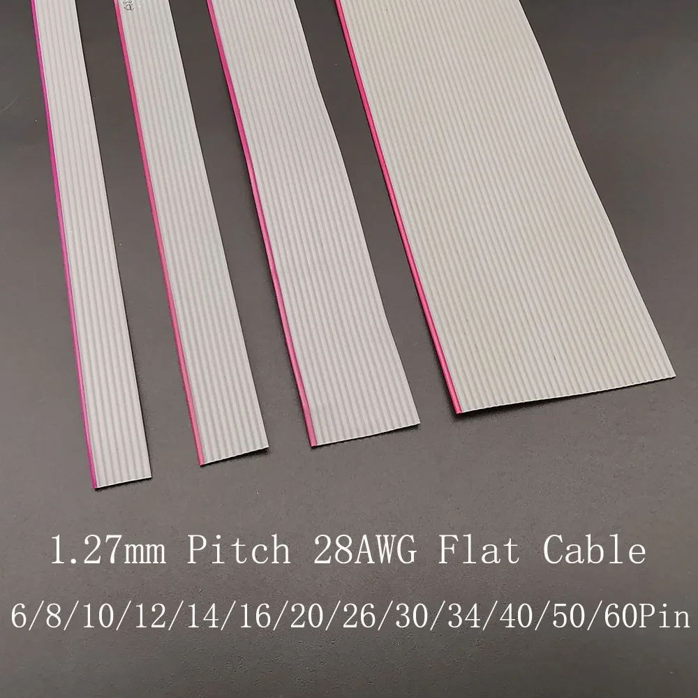 1/5 Meter 1.27mm Pitch Gray Flat Ribbon Cable 28AWG Wires 6/8/10/12/14/16/20/26/30/34/40/50/60 Pin For 2.54mm FC IDC Connector