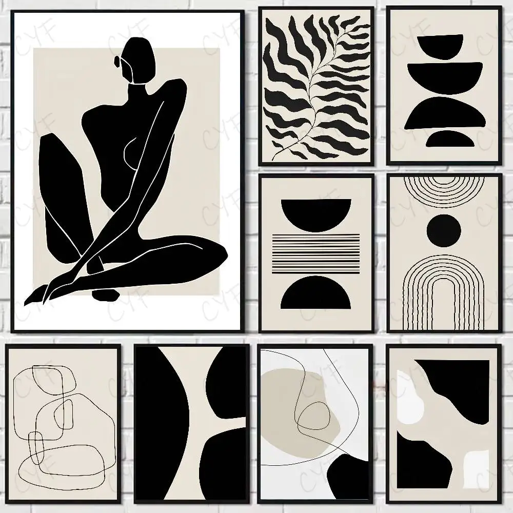 Modernes abstraktes schwarz-weißes Linienposter, HD-Kunst, klebrige Wand, wasserdicht, Zuhause, Wohnzimmer, Schlafzimmer, ästhetische Dekoration