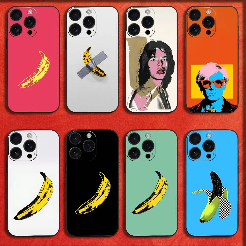 A-Andy W-Warhol Art Banana Funda de teléfono para iPhone 16,15,14,13,12,11,Pro,XS,Max,XR,Plus,E,Mini Funda negra a prueba de golpes