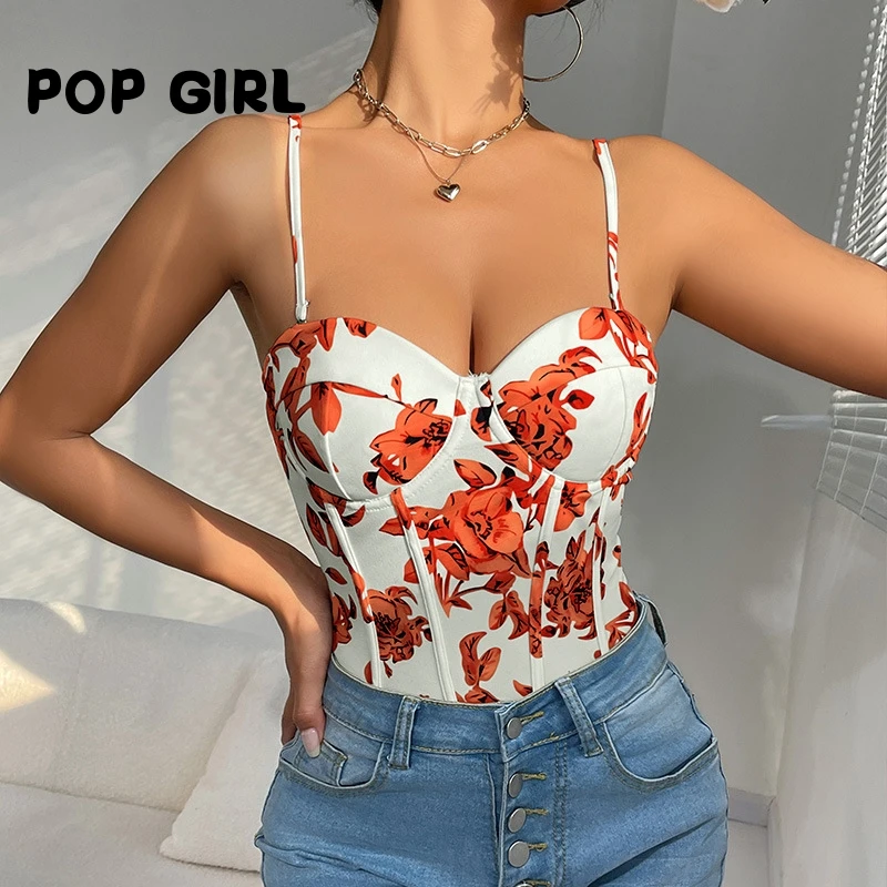 Sexy Fishbone Floral Print Retro One-Piece Women's Crop Top Strapless Bodycon Jumpsuit High Waist Short Pants Polyester