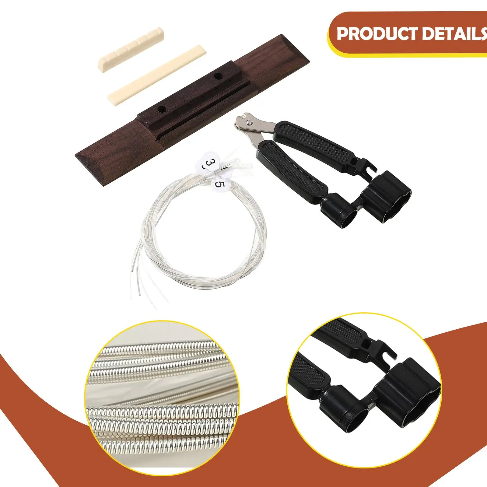 Musical Instrument Bridge and Saddle Nut Kit Wooden High Performance for Accessories for Guitar Beginners