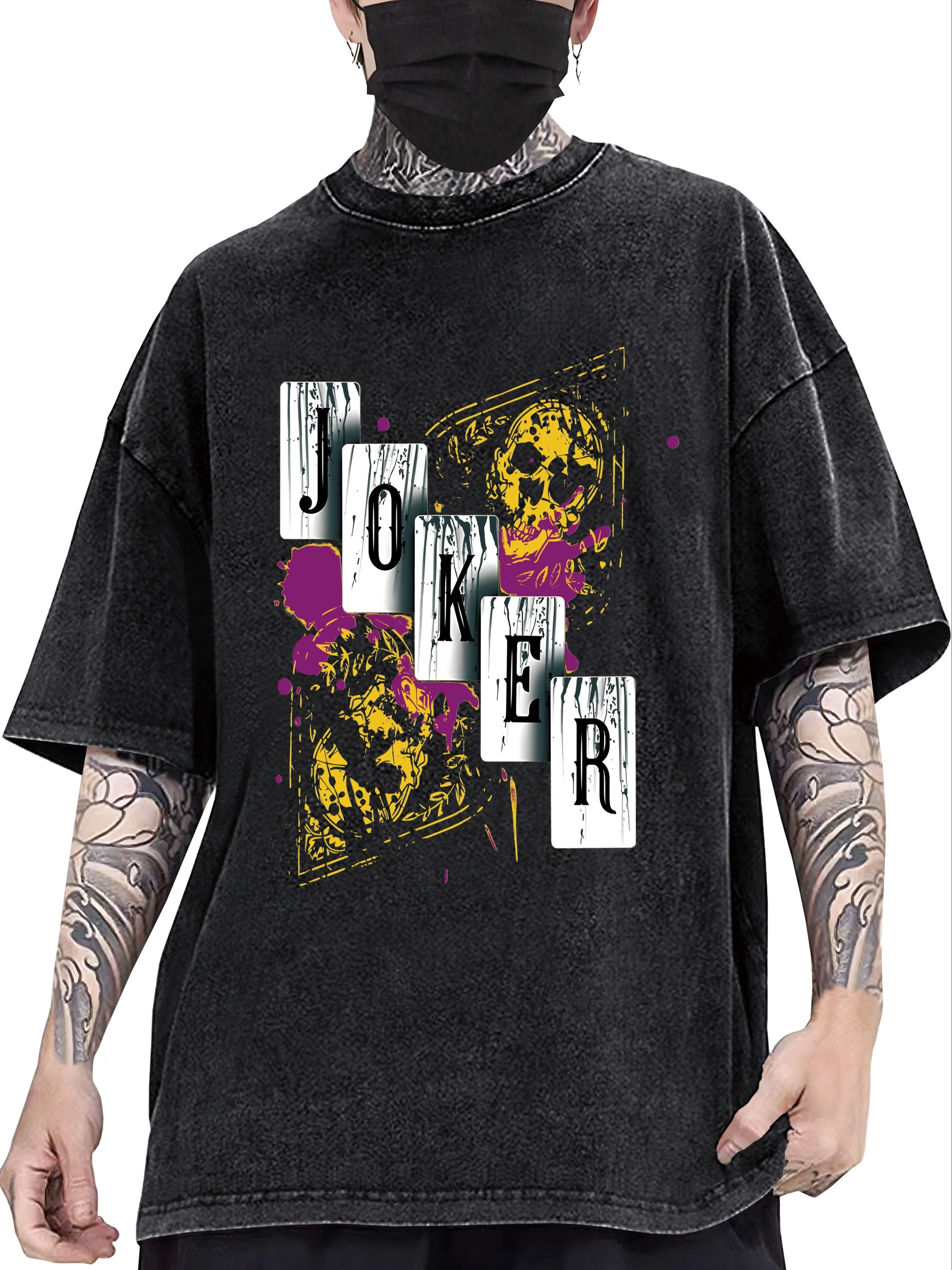 المتعثرة الجمجمة و جوكر الجرافيك طباعة الرجال تي شيرت خمر غسلها التي شيرت فضفاض عادية الشارع الشهير المحملة للمراهقين الشباب الكبار