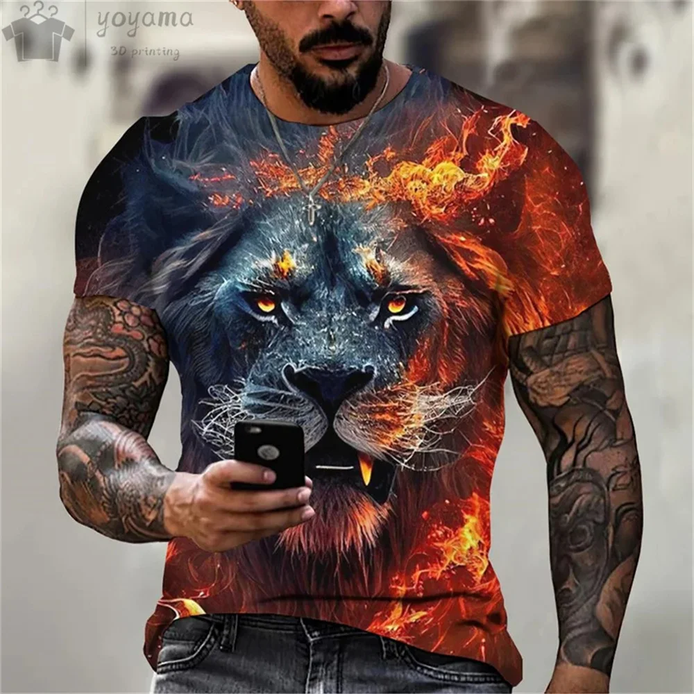 Summer New 3d Print Lion Pattern Tiger Shirt Handsome Short Sleeve Tee Fashion Casual T-Shirts For Men Loose Men\'s Clothing Tops