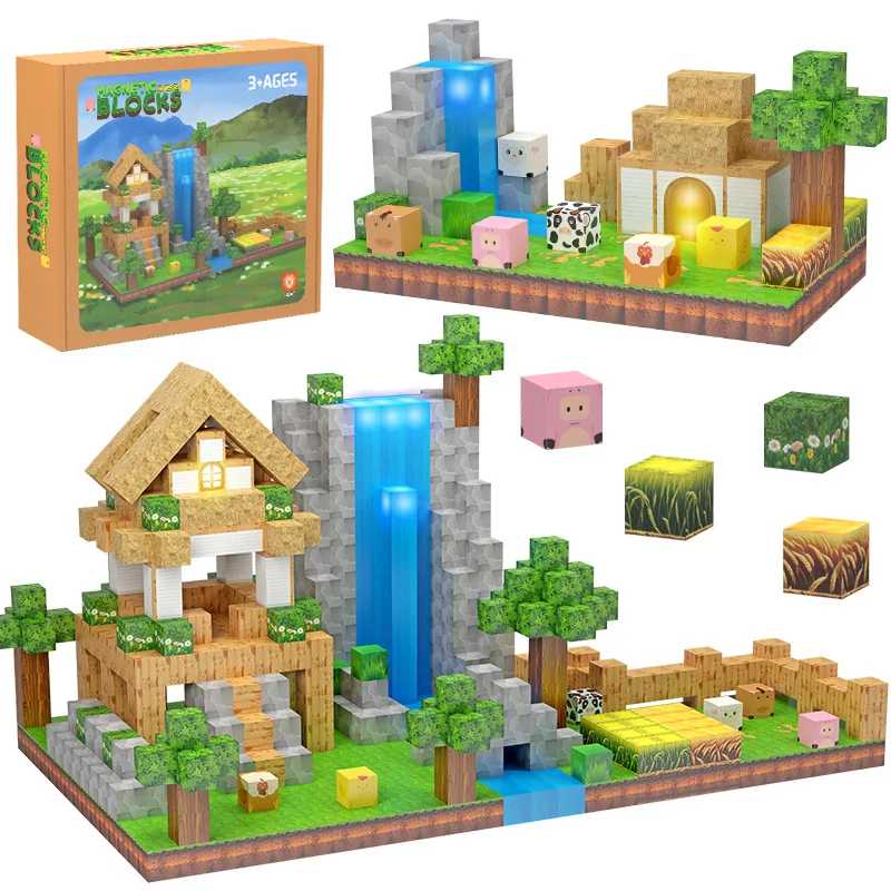 Magnetische bouwstenen Farm Series Kit met lichtbouw Mijn Magneetblokjes Bakstenen DIY STEM Educatief speelgoed voor kinderen Verjaardagscadeau