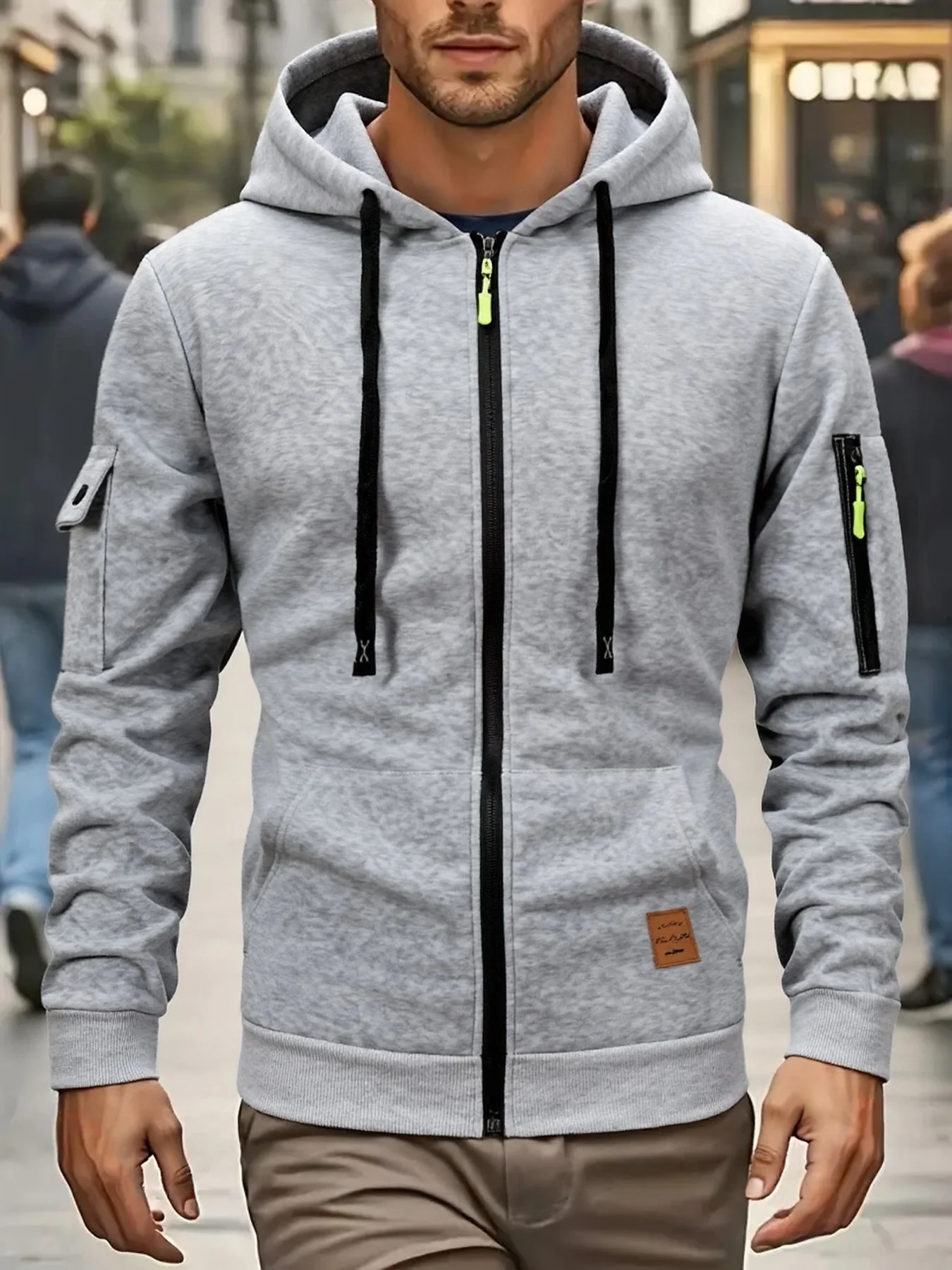 Casual Full Zip Fleece Hoodie For Men Adjustable Hood Drawstring Secure Zipper Sleeve Pocket Premium Warm Knit Fabric Relaxed