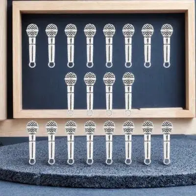 

20Pcs Silver Alloy Microphone Pendants for Jewelry Making DIY Necklace Bracelet Keychain Charms Music Singer Craft