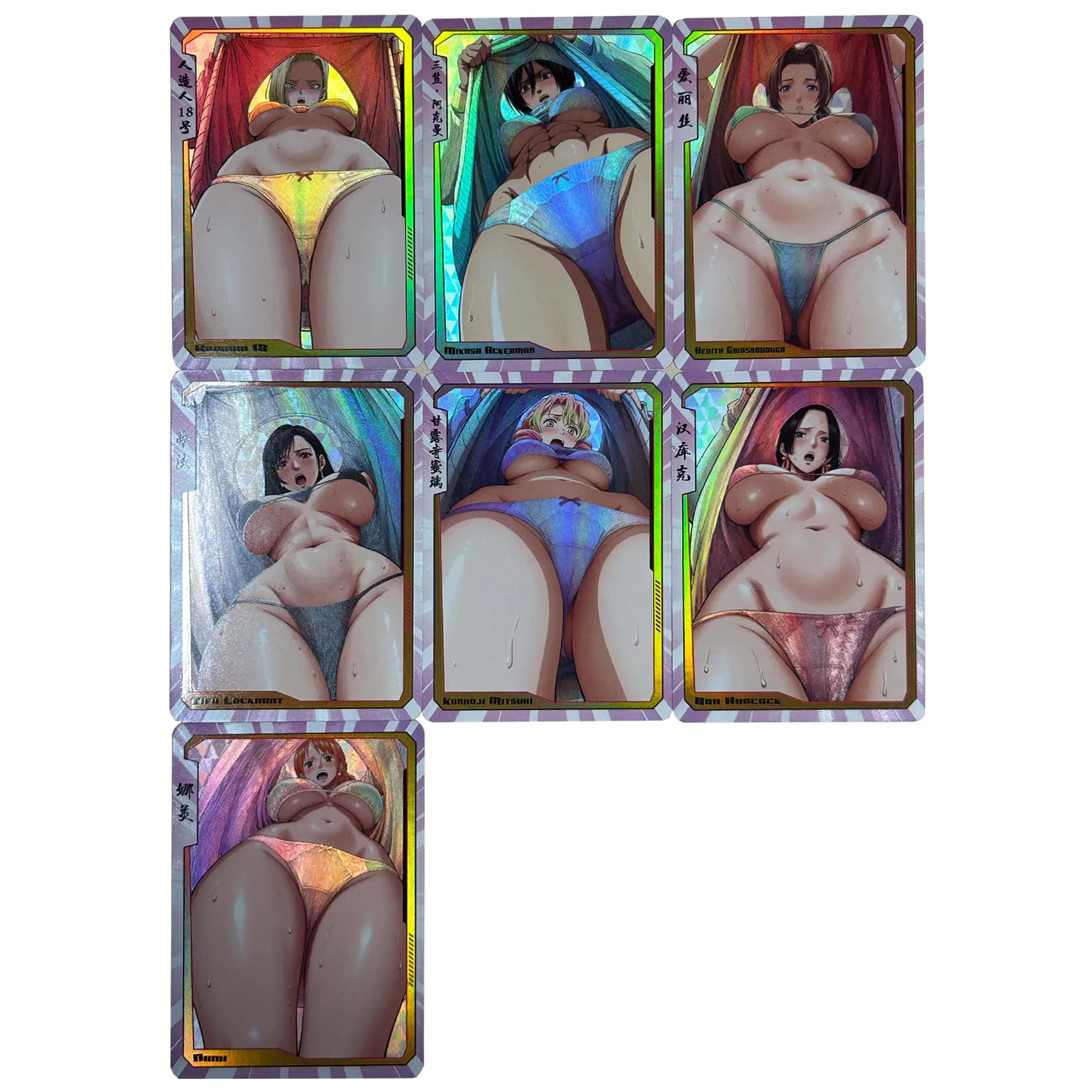 

7Pcs/set Diy Goddess Story Android 18 Tifa Hancock Swimsuit Bikini Collection Card Refraction Color Flash Nami Anime Card Gift