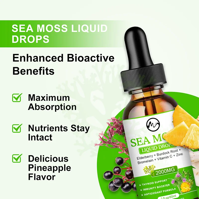 Minch Organic Sea Moss Liquid Extract 2000mg Stronger Than Capsule Potent Superfood for Health Care Body Vitamin Pineapple Smell