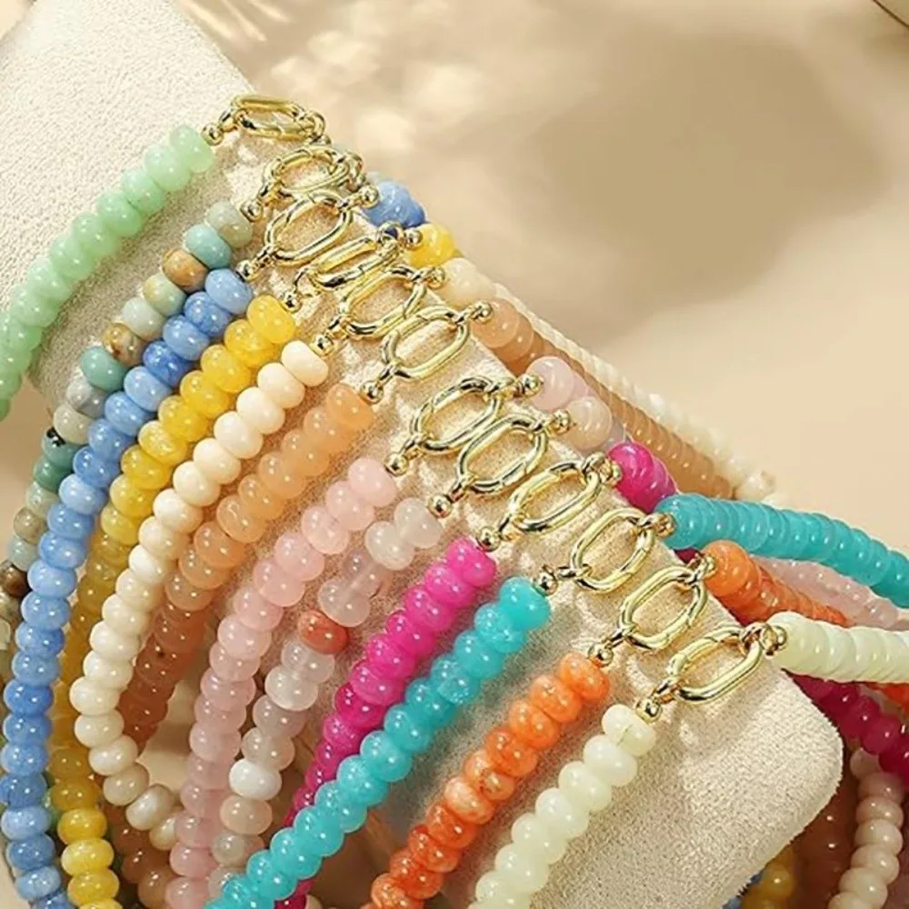Unique Beaded Beaded Gemstone Layered Elegant Clavicle Chain Handcrafted Colored Natural Stone Bead Summer Beach