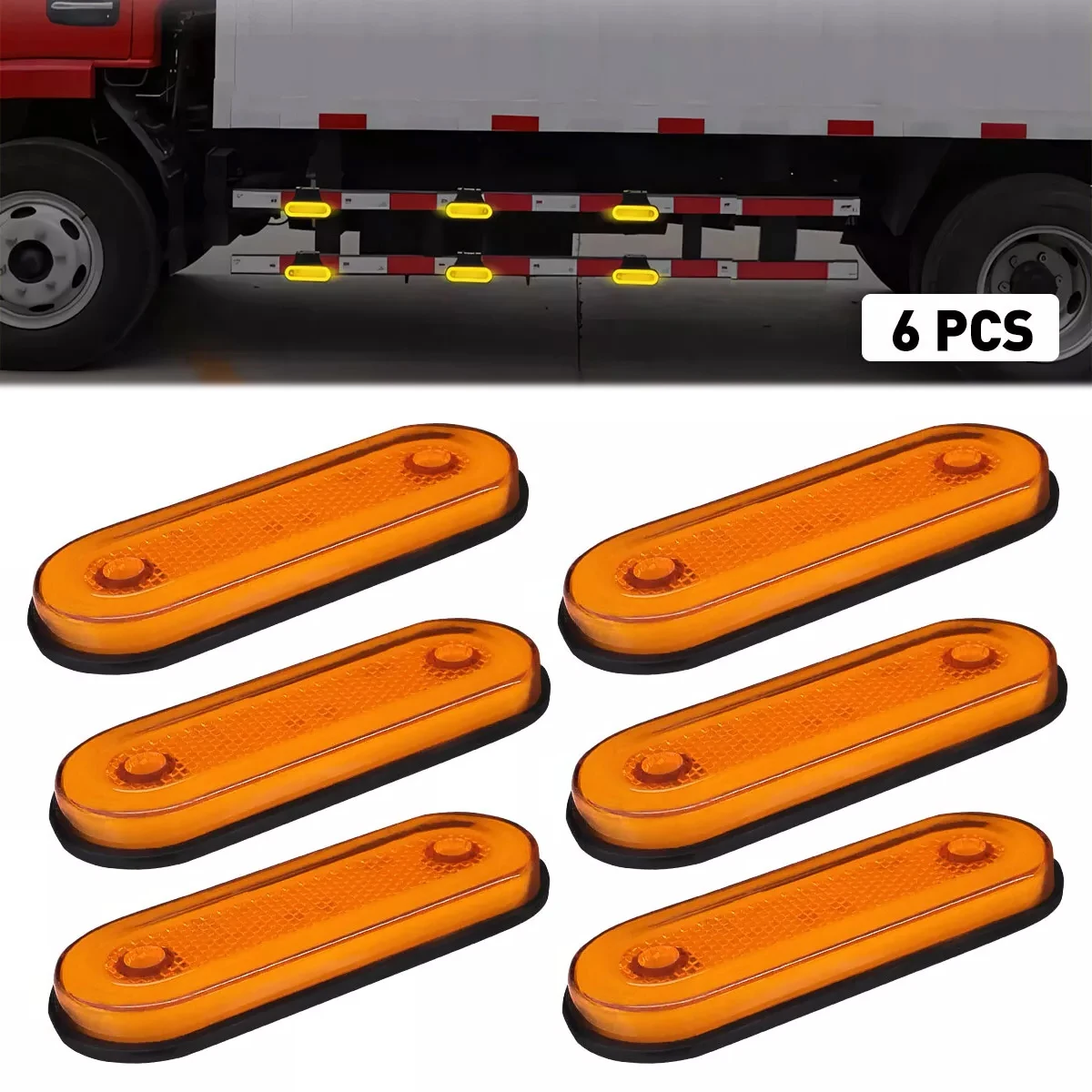 

6PCS LED Clearance Lamp Amber Indicator Front Rear Oval Side Marker Tail Light 12V Light For Trailer Caravan Truck Accessories