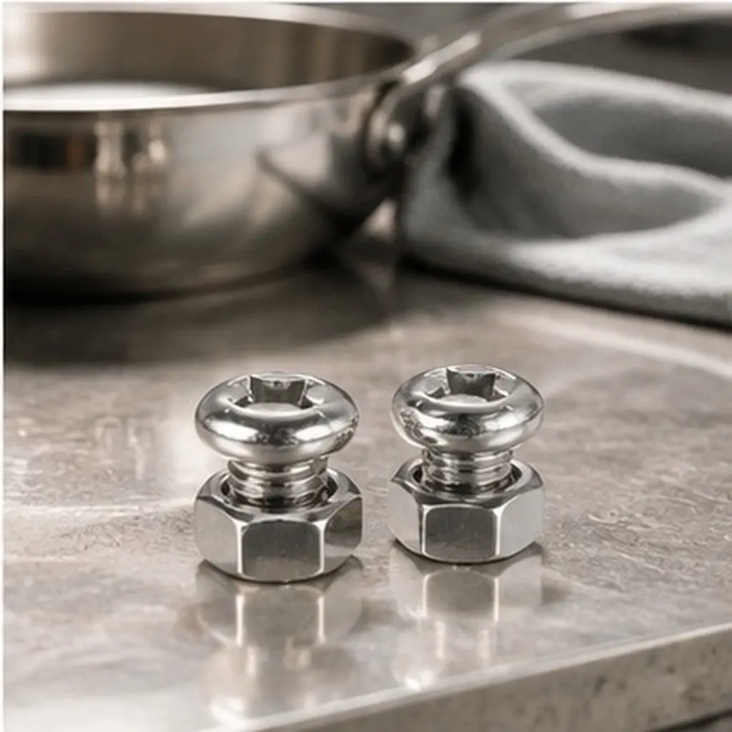 2Sets Pot Handle Screws Stainless Steel Pm5x10mm Fixing Bolts M5 Nuts Soup Pot Frying Pan Wok Repair Screws Kitchen Accessories