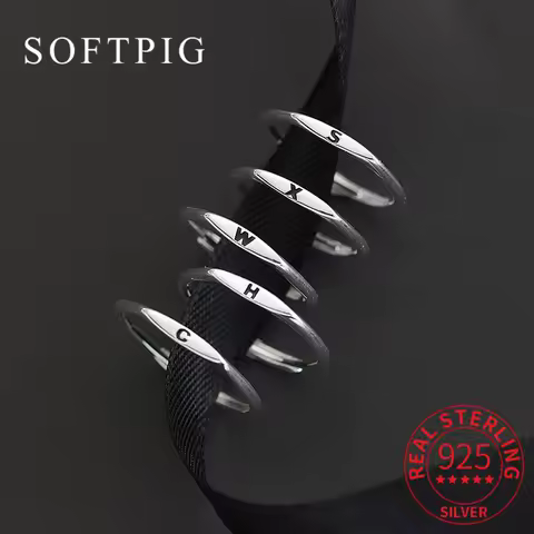SOFTPIG Real 925 Sterling Silver 26 Letters Adjustable Ring For Fashion Women Classic Fine Jewelry Minimalist Accessories Gift