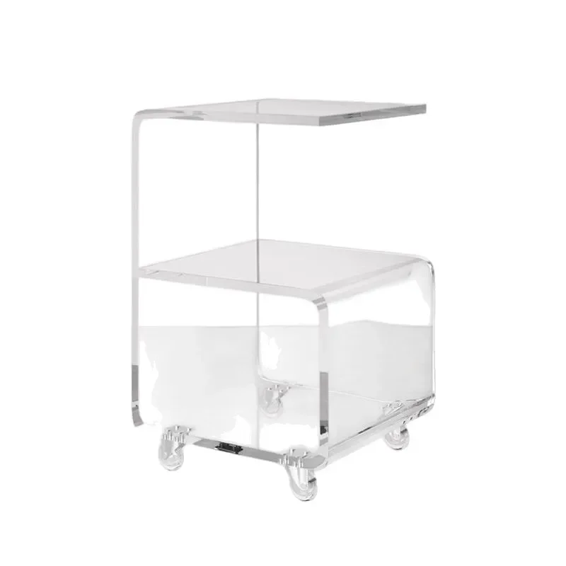 Transparent acrylic bedside table storage small coffee table movable with pulley