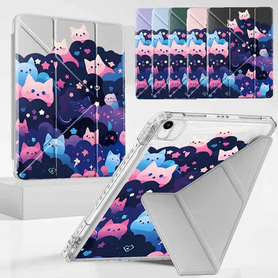 Tablet Case For iPad Mini 6 7 Air 4 5 M3 M2 1 2 M4 11inch Pro 11th 10th 9th 8th 7th 12.9inch Pro 2025 Y-Fold Holder Cover Black