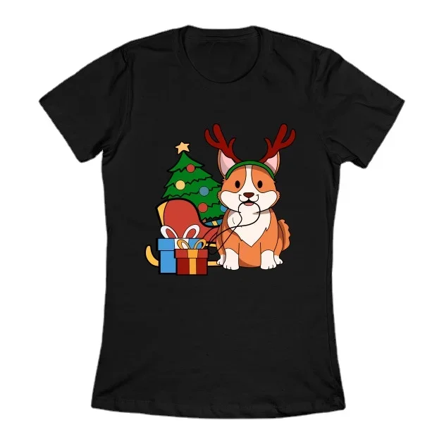 Corgi cão rena e trenó natal amantes do cão presente camiseta 100% algodão o-pescoço manga curta casual das mulheres camiseta streetwear