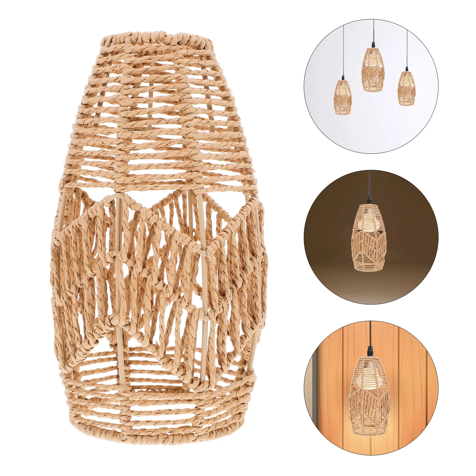 

1pc Handwoven Paper Rope Pendant Lamp Shade Woven Light Cover For Bedroom Living Room Farmhouse Boho Rattan Chandelier Ceiling
