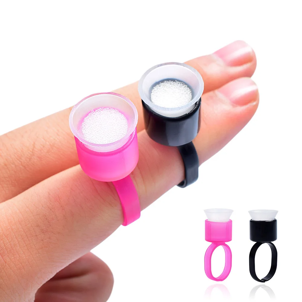 10/20Pcs Pink/Black Tattoo Ink Finger Rings Permanent Makeup Eyebrow Microblading Needle Pigment Rings With Sponge Cups