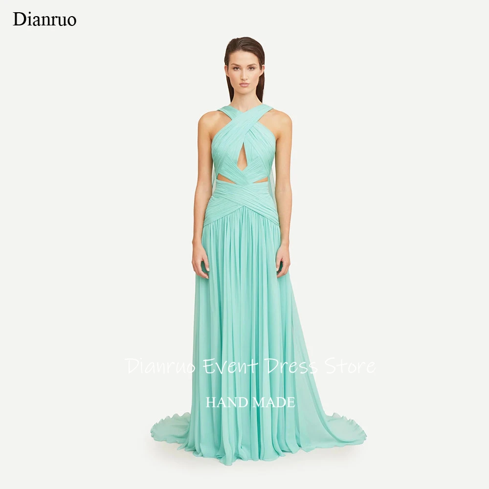 فساتين سهرة Dianruo متقاطعة برقبة رسن على شكل حرف A مقصوصة من Vestidos De Festa بسحاب خلفي شيفون فيستدوس دي غالا مخصصة