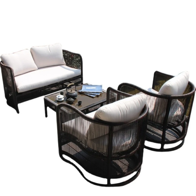 

Outdoor balcony table and chair rattan chair three-piece outdoor courtyard rattan home simple leisure small coffee table