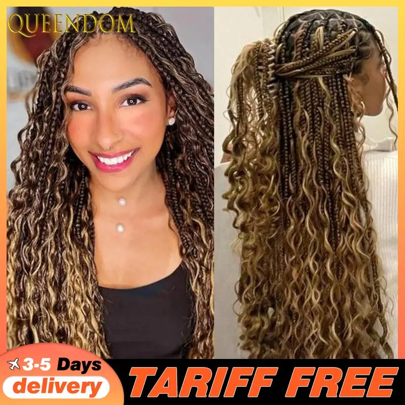 

36-дюймовые синтетические богемные плетеные парики, полный парик шнурка, косы, парики для чернокожих женщин, бохо, без узлов, плетение волос, вьющийся парик