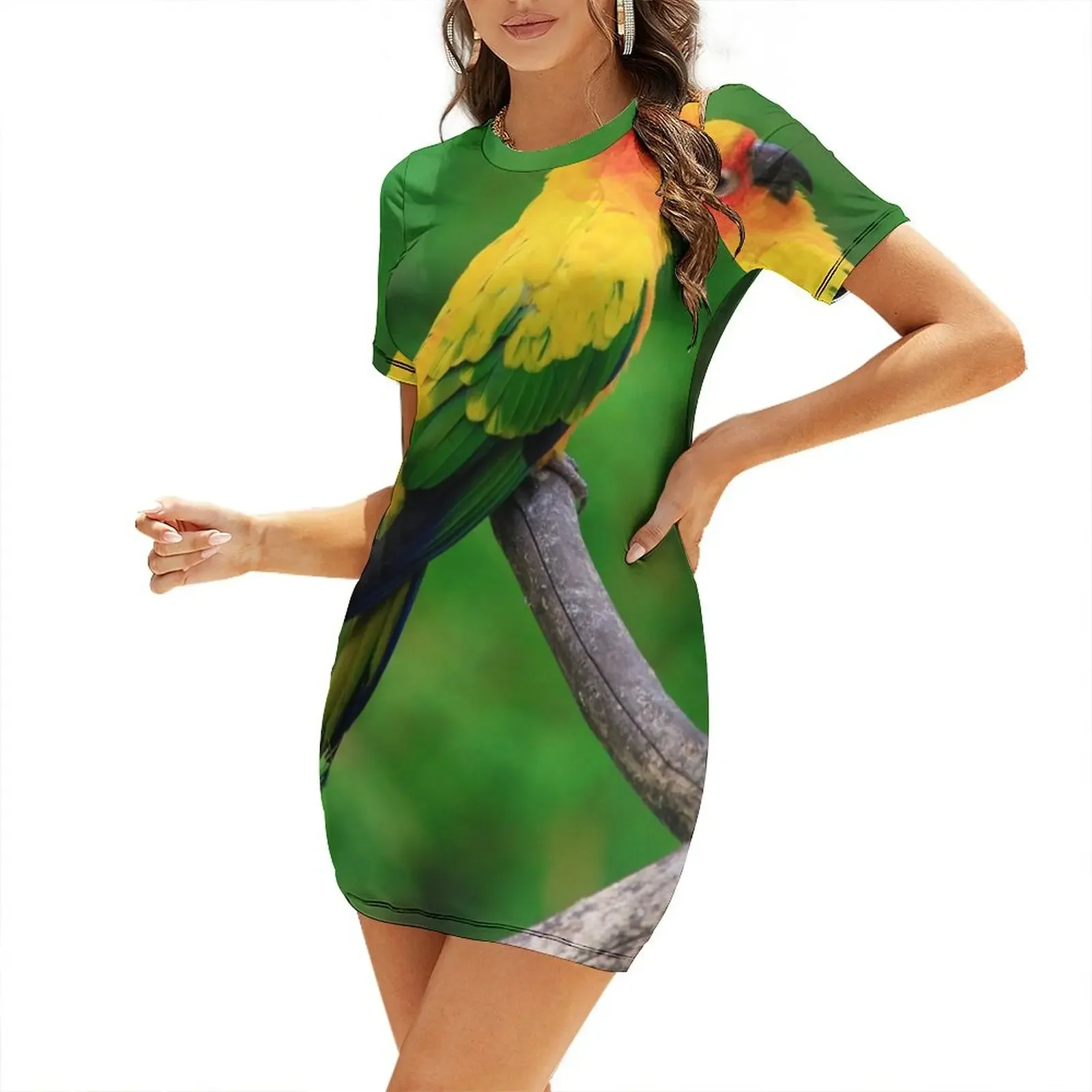 فستان Sun Conure Parrot Photo بأكمام قصيرة فستان سهرة ملابس نسائية صيف 2025 فساتين أنيقة للنساء